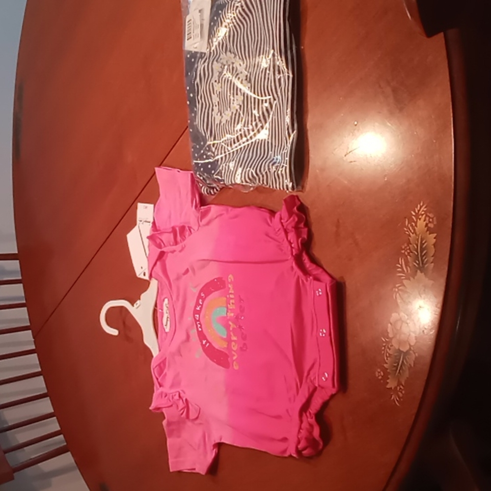 Sovereign Code  bright pink onesie and Little Me Rash guard size 24 months NWT